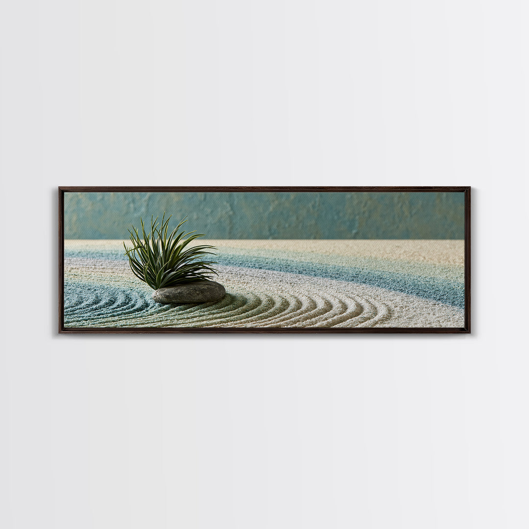 Sand Garden Lines Framed Canvas Print, Spa Art, Textured Painting, Spa Decor, Fine Art, Serenity, Travel Poster, Abstract, SPA-3x1-52