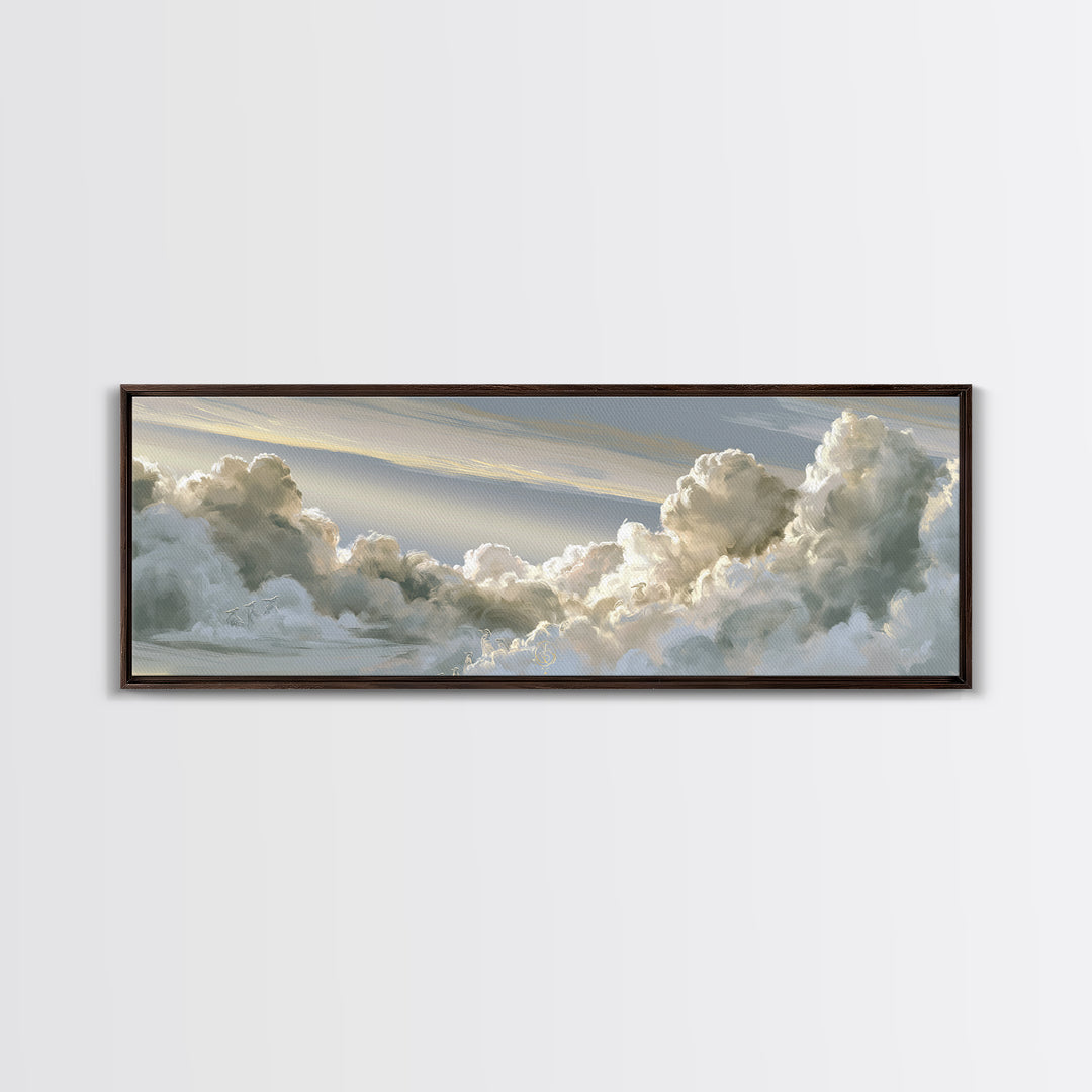 Soft Cloudscape in Cream and Sage Framed Canvas Print, Spa Art, Esthetician Decor, Spa Decor, Fine Art, Serenity, Room Decor, SPA-3x1-53