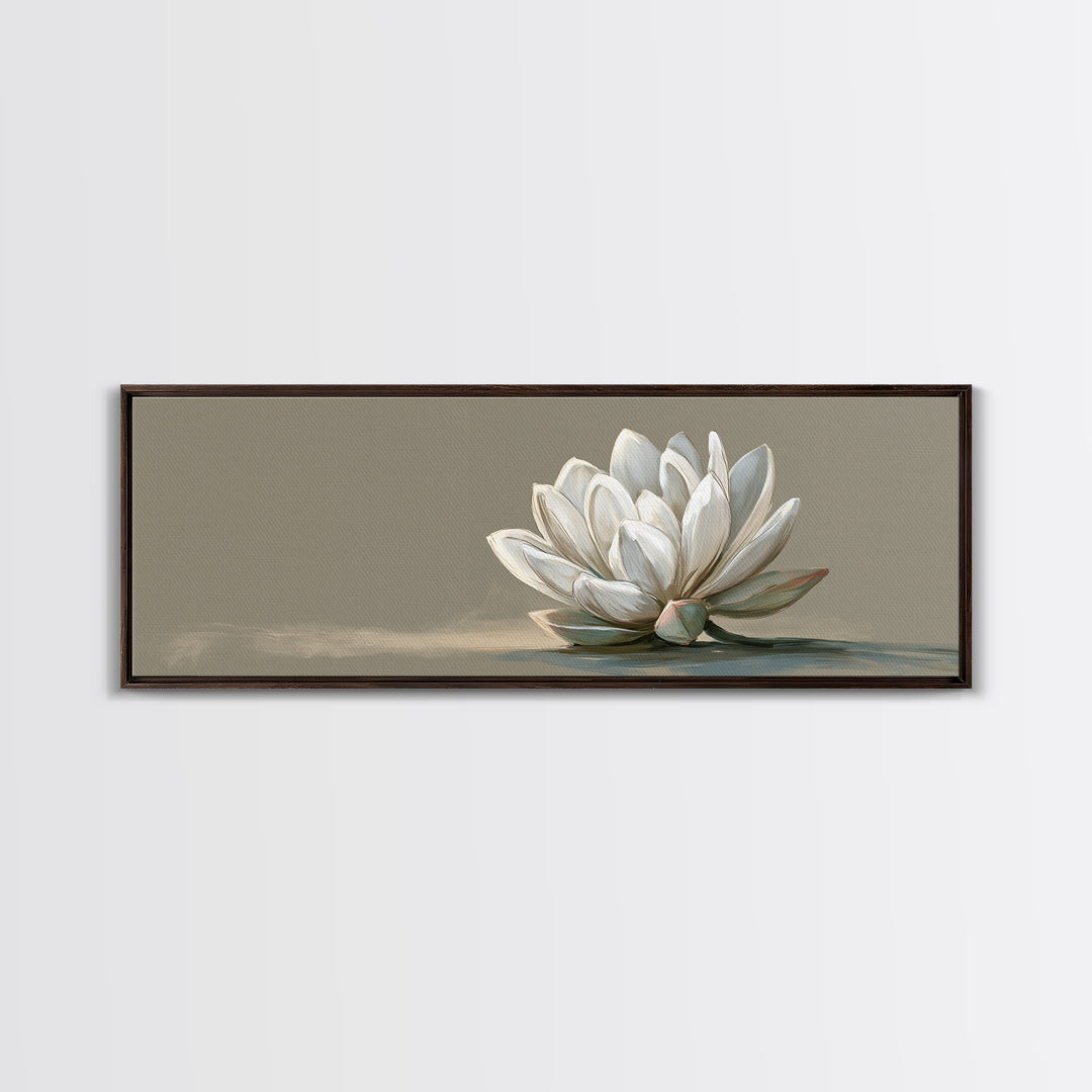 Single White Flower on Linen Ground Framed Canvas Print, Spa Art, Tarot Card Art, Spa Decor, Watercolor Art, Serenity, SPA-3x1-57