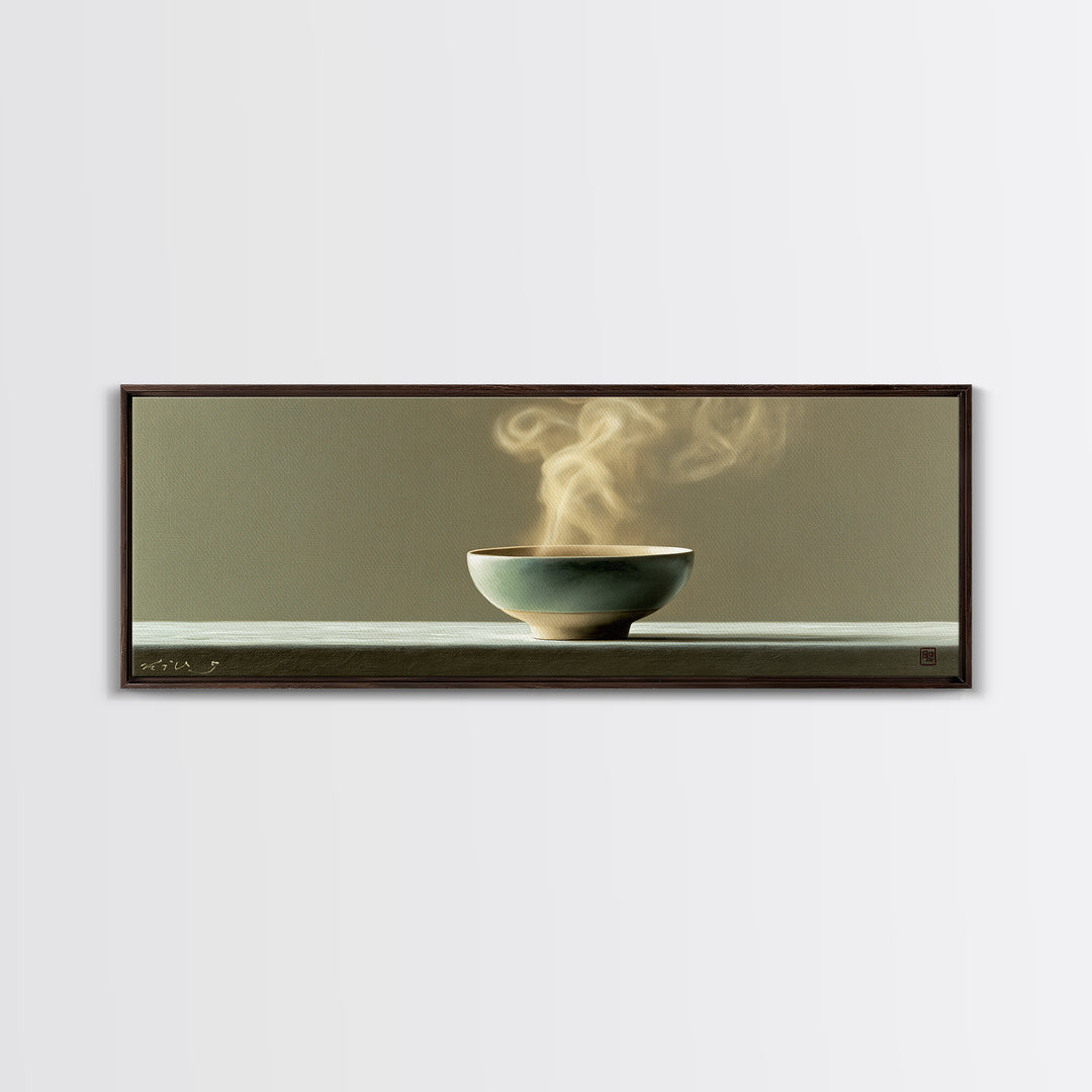 Tea Bowl and Steam Still Life Canvas Print, Spa Art, Boho Decor, Spa Decor, Oil Painting, Serenity, Printable Art, SPA-3x1-62