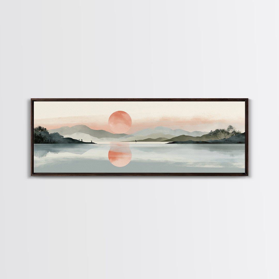 Moonlit Lake Reflection Framed Canvas Print, Spa Art, Minimalist Decor, Spa Decor, Fine Art, Serenity, Contemporary Art, SPA-3x1-63