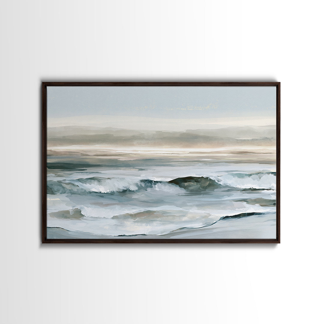 Coastal Horizon in Muted Spa Blues Framed Canvas Print, Spa Art, Spa, Spa Decor, Oil Painting, Serenity, Teen Girl Room Decor, SPA-3x2-14