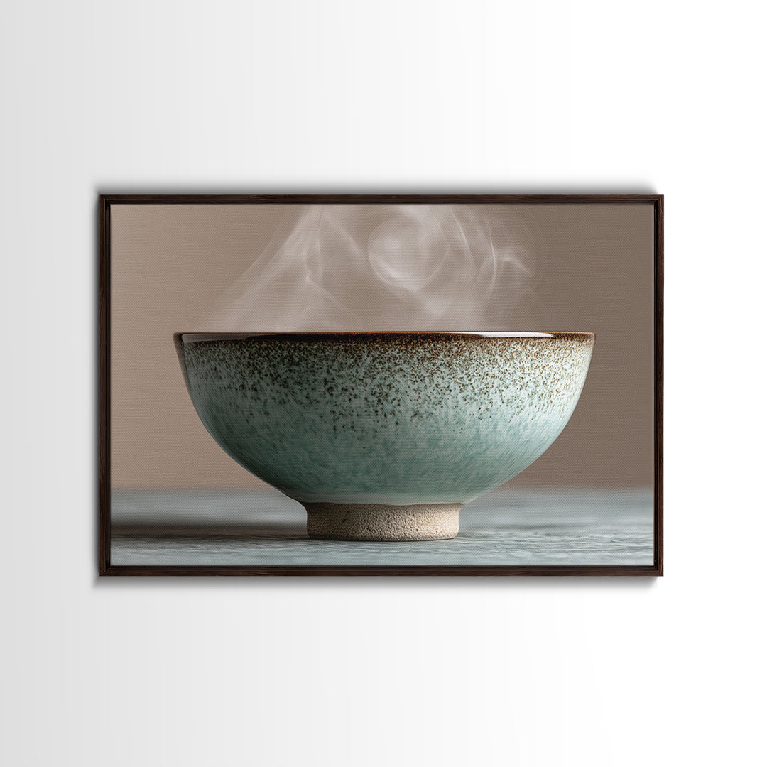 Tea Bowl and Steam Still Life Framed Canvas Print, Spa Art, Travel Poster, Spa Decor, Fine Art, Serenity, Salon Decor, SPA-3x2-2