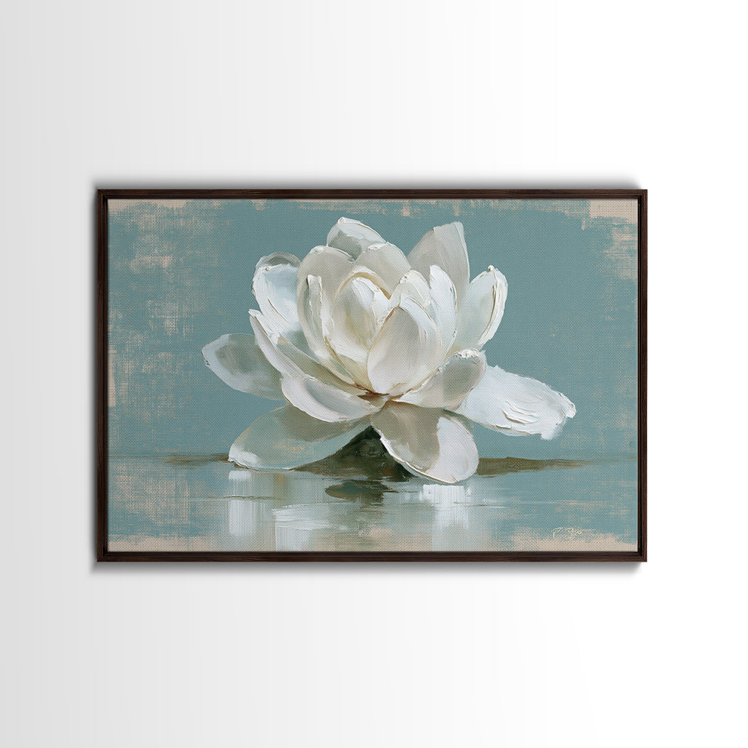 Single White Flower on Linen Ground Canvas Print, Spa Art, Teen Girl Room Decor, Spa Decor, Fine Art, Serenity, Luxury Decor, SPA-3x2-21