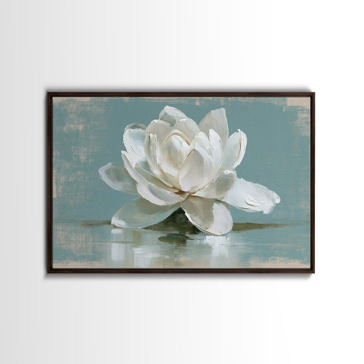 Single White Flower on Linen Ground Canvas Print, Spa Art, Teen Girl Room Decor, Spa Decor, Fine Art, Serenity, Luxury Decor, SPA-3x2-21
