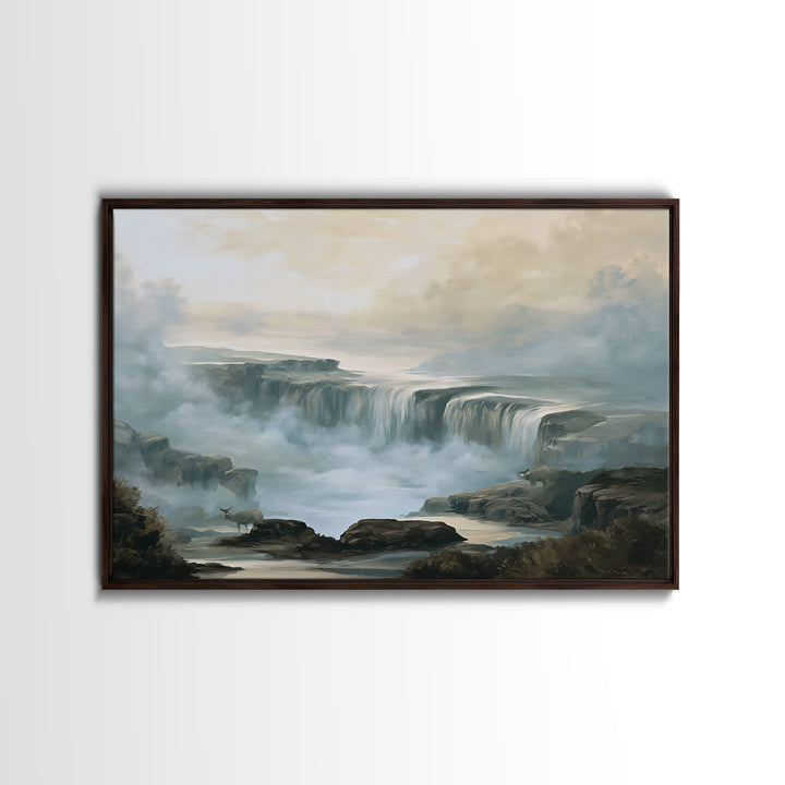 Serene Waterfall with Mist Canvas Print, Spa Art, Abstract Print, Spa Decor, Oil Painting, Serenity, Esthetician Decor, SPA-3x2-22