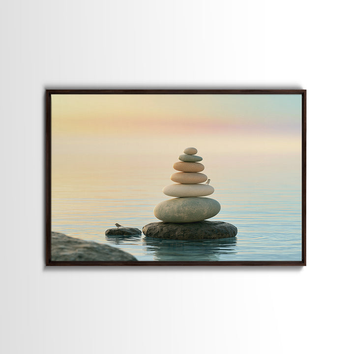 Stacked Stones Beside Calm Water Canvas Print, Spa Art, Modern Decor, Spa Decor, Fine Art, Serenity, Wall Decor, SPA-3x2-29