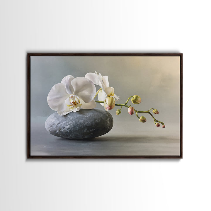 White Orchid on Smooth Gray Stone Canvas Print, Spa Art, Salon Decor, Spa Decor, Fine Art, Serenity, Statement Artwork, SPA-3x2-30