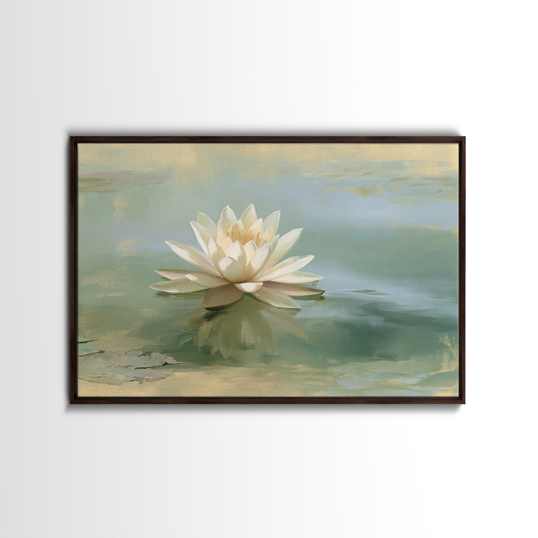 Lotus Flower Floating on Still Pond Canvas Print, Spa Art, Esthetician Decor, Spa Decor, Oil Painting, Serenity, Room Decor, SPA-3x2-32