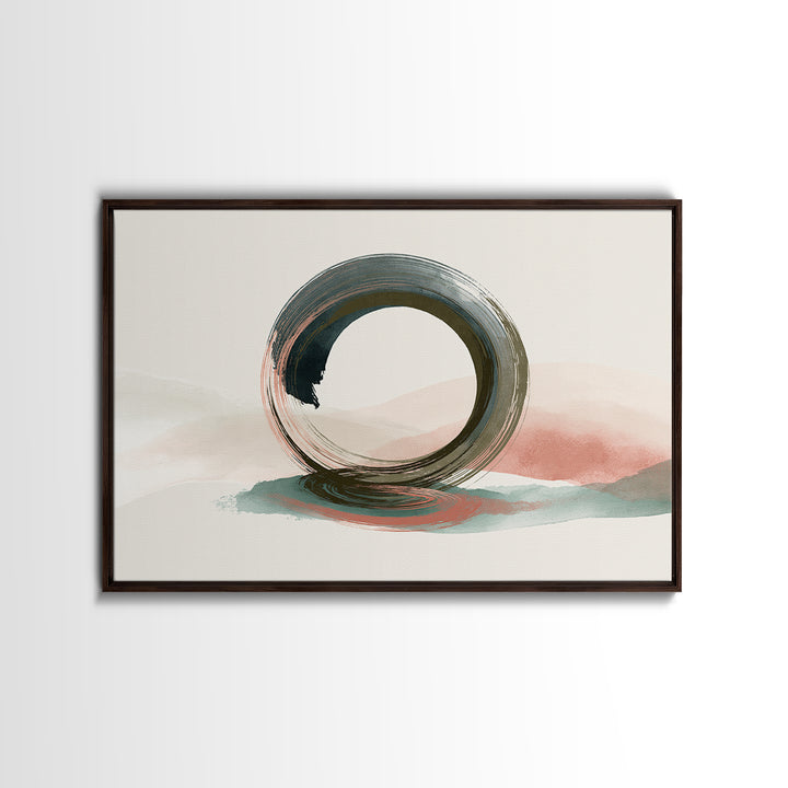 Minimal Zen Circle Brushstroke Framed Canvas Print, Spa Art, Tarot Card Art, Spa Decor, Fine Art, Serenity, Textured Painting, SPA-3x2-36