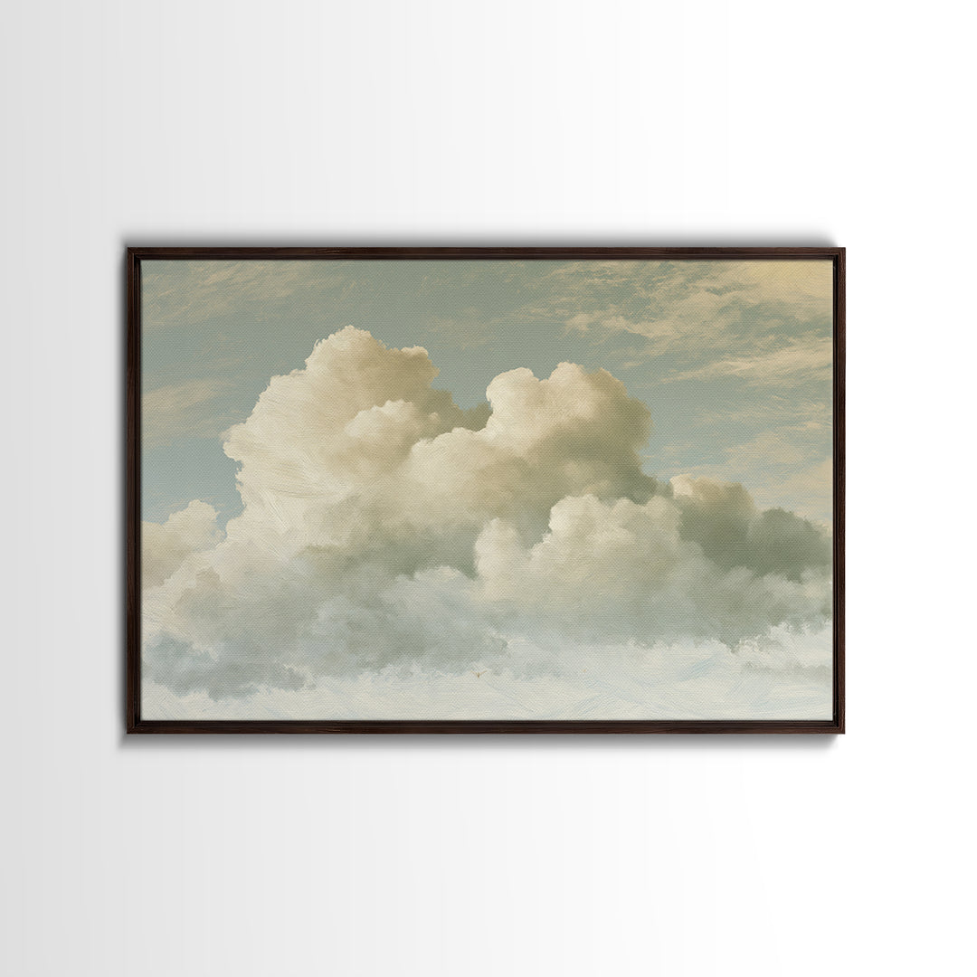 Soft Cloudscape in Cream and Sage Framed Canvas Print, Spa Art, Wildlife Wall Art, Spa Decor, Watercolor Art, Serenity, SPA-3x2-41