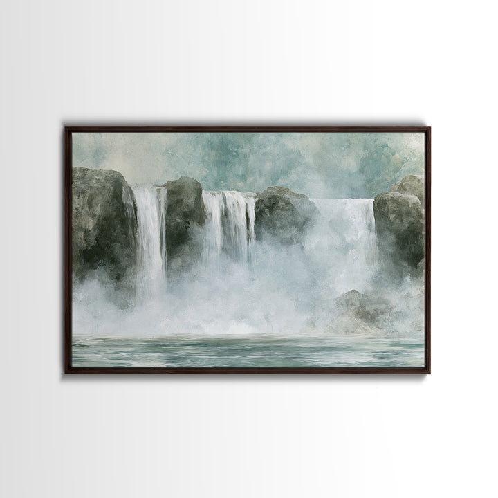 Serene Waterfall with Mist Framed Canvas Print, Spa Art, Fashion Wall Art, Spa Decor, Fine Art, Serenity, Modern Decor, SPA-3x2-46