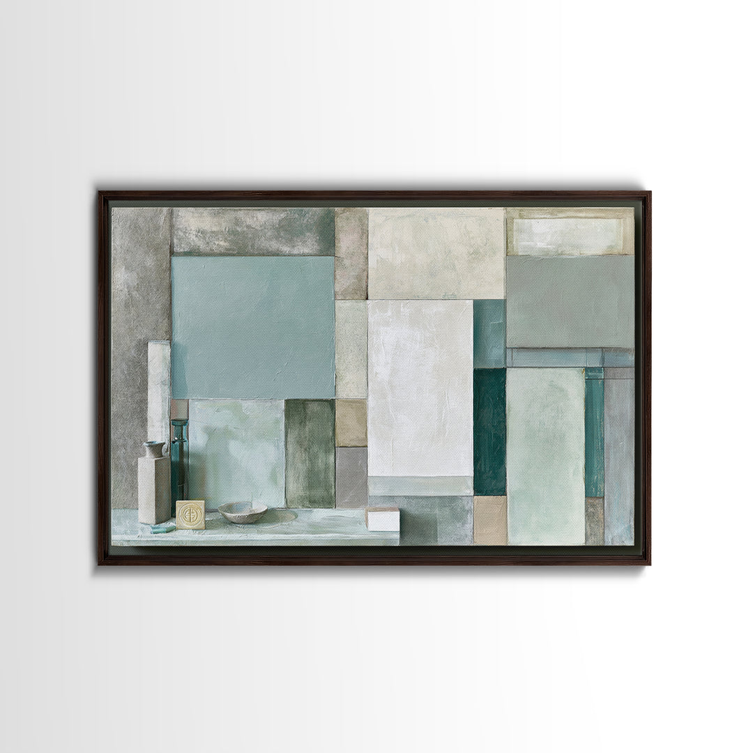 Sage and Ivory Geometric Calm Composition Canvas Print, Spa Art, Neutral Decor, Spa Decor, Fine Art, Serenity, Home Decor, SPA-3x2-49