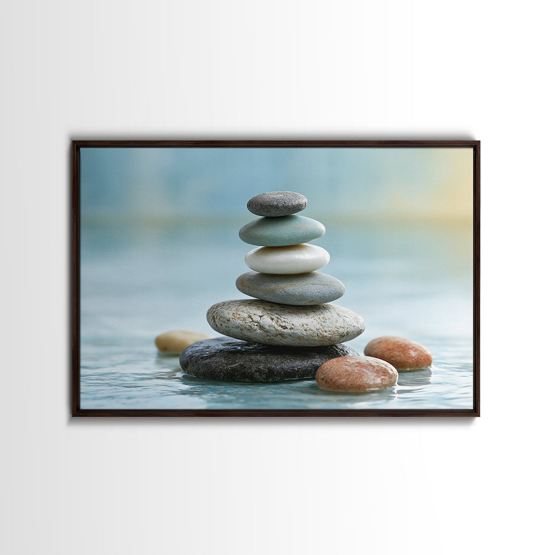 Stacked Stones Beside Calm Water Canvas Print, Spa Art, Modern Decor, Spa Decor, Fine Art, Serenity, Wall Decor, SPA-3x2-53