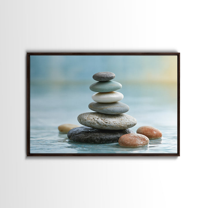 Stacked Stones Beside Calm Water Canvas Print, Spa Art, Modern Decor, Spa Decor, Fine Art, Serenity, Wall Decor, SPA-3x2-53