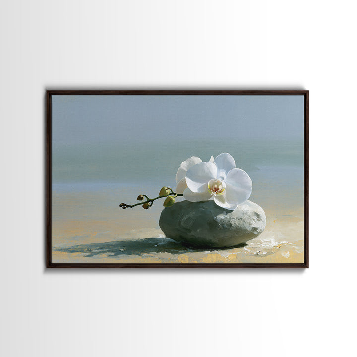White Orchid on Smooth Gray Stone Canvas Print, Spa Art, Salon Decor, Spa Decor, Fine Art, Serenity, Statement Artwork, SPA-3x2-54