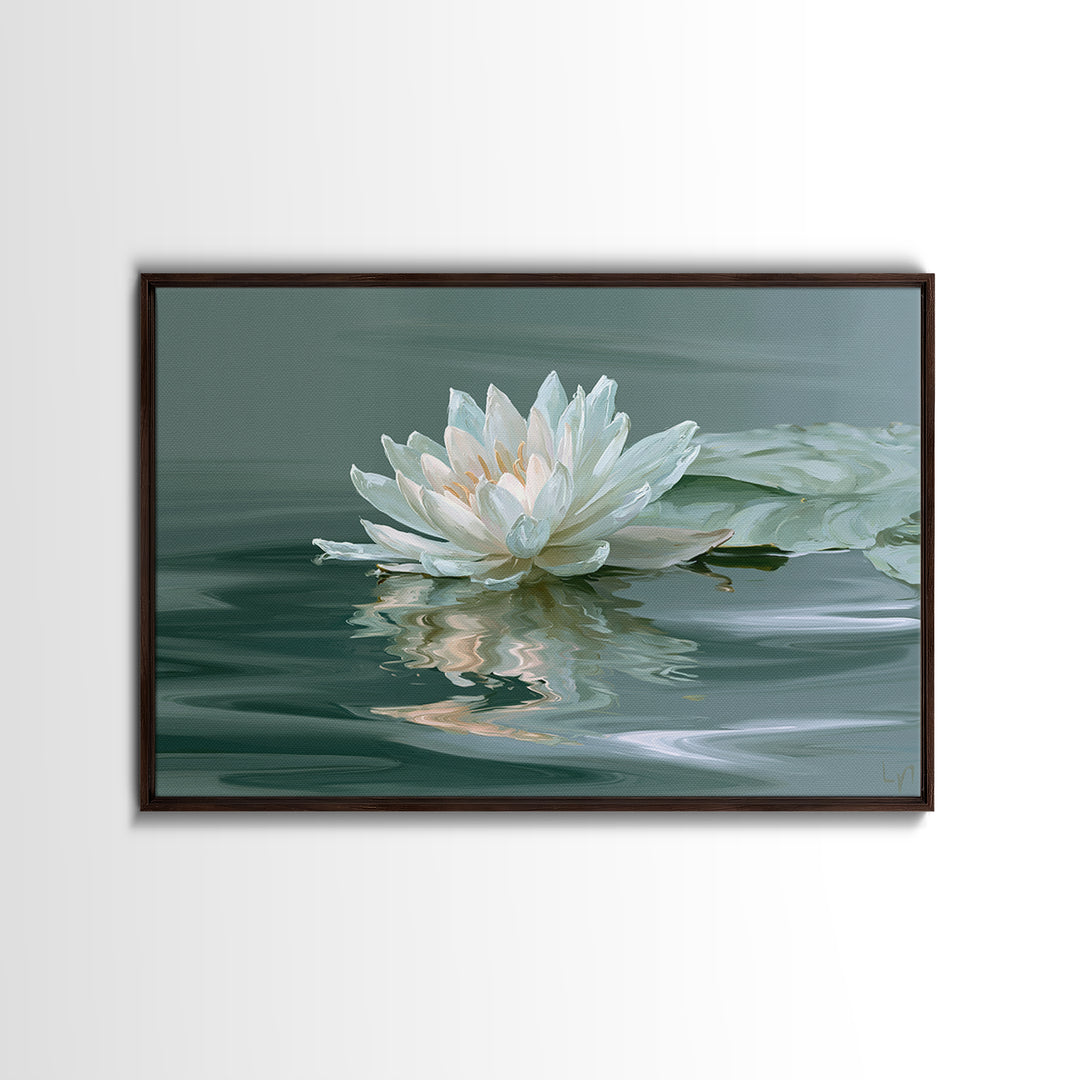 Lotus Flower Floating on Still Pond Canvas Print, Spa Art, Art Print, Spa Decor, Watercolor Art, Serenity, Botanical Art, SPA-3x2-56