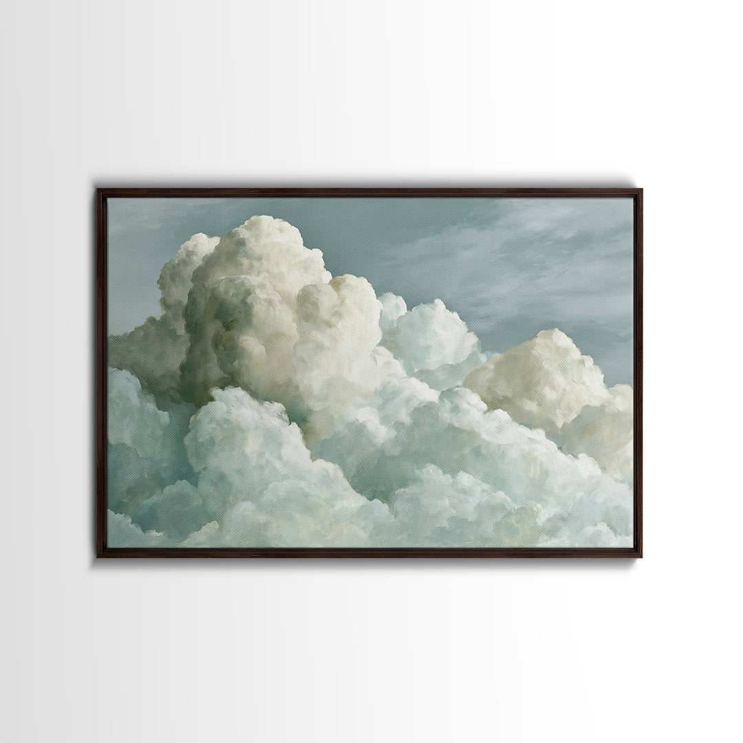 Soft Cloudscape in Cream and Sage Framed Canvas Print, Spa Art, Wildlife Wall Art, Spa Decor, Watercolor Art, Serenity, SPA-3x2-65