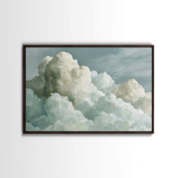 Soft Cloudscape in Cream and Sage Framed Canvas Print, Spa Art, Wildlife Wall Art, Spa Decor, Watercolor Art, Serenity, SPA-3x2-65