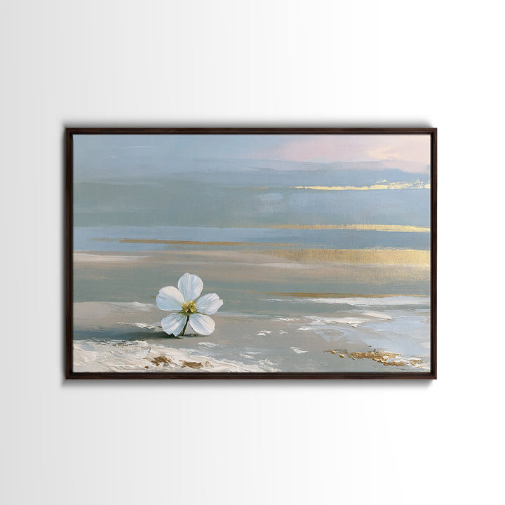 Single White Flower on Linen Ground Framed Canvas Print, Spa Art, Gallery Decor, Spa Decor, Fine Art, Serenity, Wall Art, SPA-3x2-69