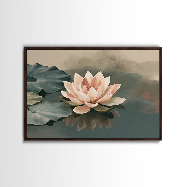 Lotus Flower Floating on Still Pond Framed Canvas Print, Spa Art, Dog Groomer Gifts, Spa Decor, Serenity, Fine Art Print, SPA-3x2-8