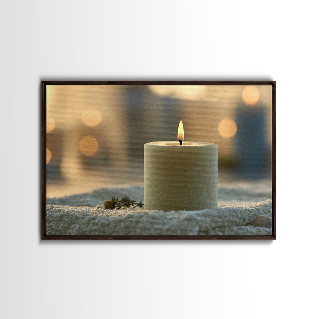 Warm Candle Flame Framed Canvas Print, Spa Art, Statement Artwork, Spa Decor, Fine Art, Serenity, Printable Wall Art, SPA-3x2-85