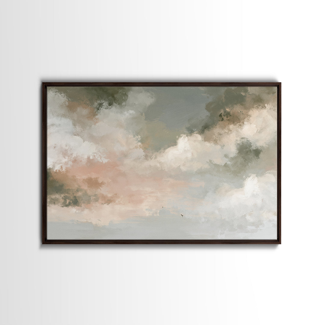 Soft Cloudscape in Cream and Sage Canvas Print, Spa Art, Boho Decor, Spa Decor, Oil Painting, Serenity, Printable Art, SPA-3x2-89