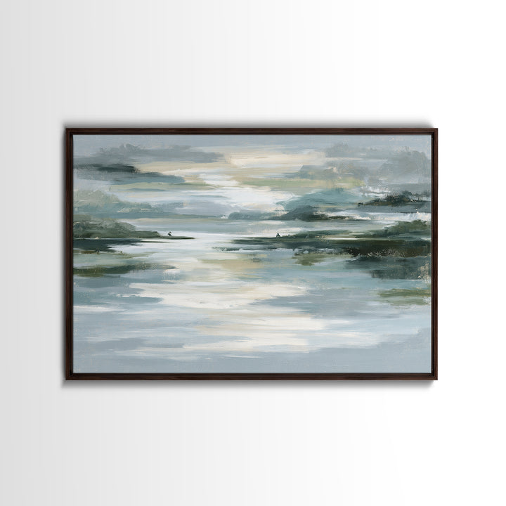 Moonlit Lake Reflection Framed Canvas Print, Spa Art, Abstract, Spa Decor, Watercolor Art, Serenity, City Art, Spa Wall Art, SPA-3x2-99