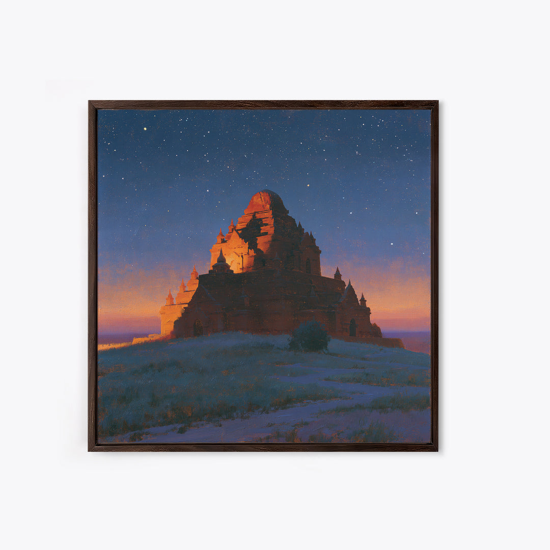 Ancient Temple Silhouette Canvas Print, Spiritual Art, Abstract Wall Art, Living Room Decor, Watercolor Art, Spirit, SPI-1x1-19