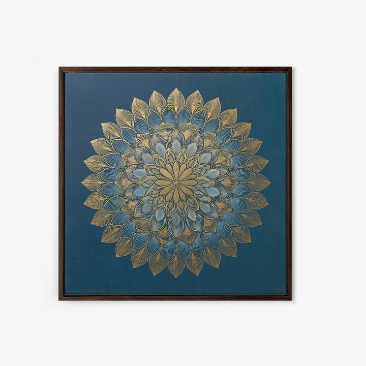 Gold Mandala on Deep Blue Background Framed Canvas Print, Spiritual Art, Art Prints, Living Room Decor, Oil Painting, Spirit, SPI-1x1-28