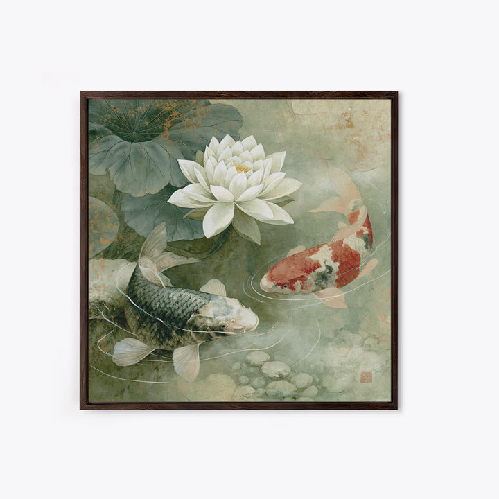 Lotus and Koi Framed Canvas Print, Spiritual Art, Fine Art Print, Living Room Decor, Abstract Art, Spirit, Digital Prints, SPI-1x1-42