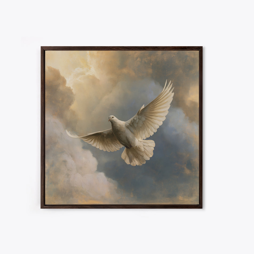 Dove Flying Through Radiant Clouds Framed Canvas Print, Spiritual Art, Printable, Living Room Decor, Fine Art, Spirit, SPI-1x1-53