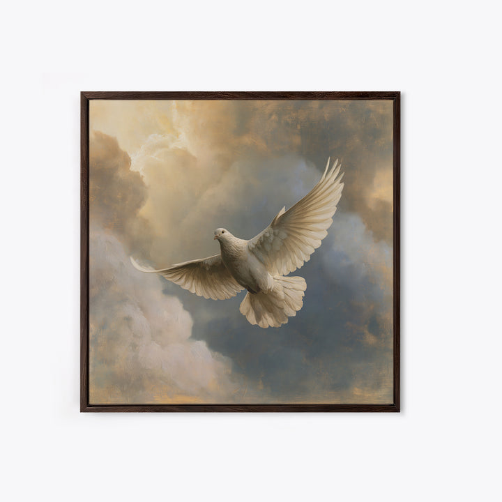 Dove Flying Through Radiant Clouds Framed Canvas Print, Spiritual Art, Printable, Living Room Decor, Fine Art, Spirit, SPI-1x1-53