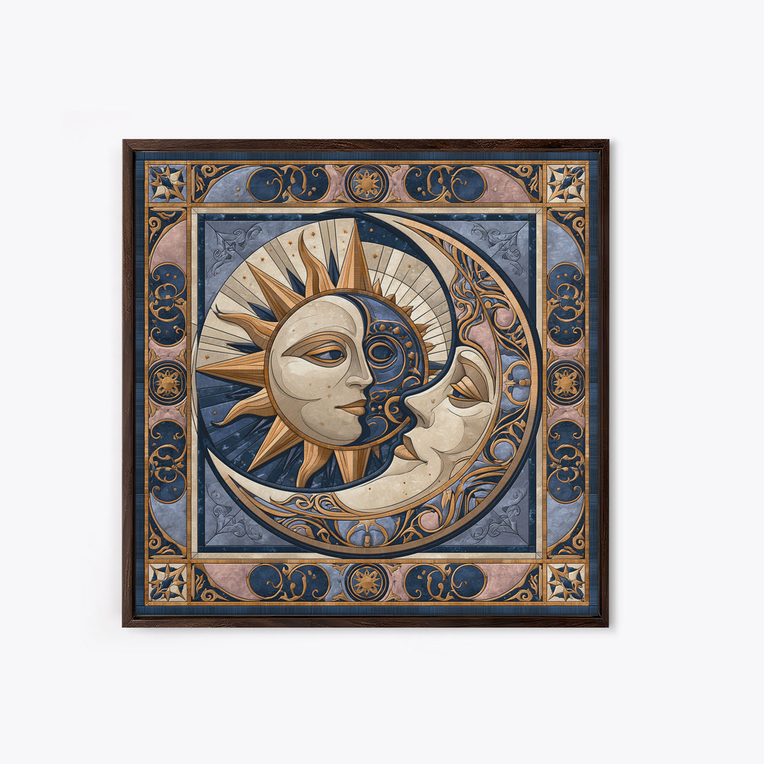 Sun and Moon Spiritual Balance Composition Framed Canvas Print, Spiritual Art, Boho Decor, Living Room Decor, Fine Art, Spirit, SPI-1x1-80
