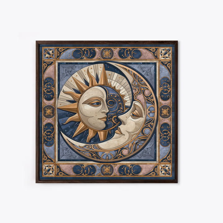 Sun and Moon Spiritual Balance Composition Framed Canvas Print, Spiritual Art, Boho Decor, Living Room Decor, Fine Art, Spirit, SPI-1x1-80
