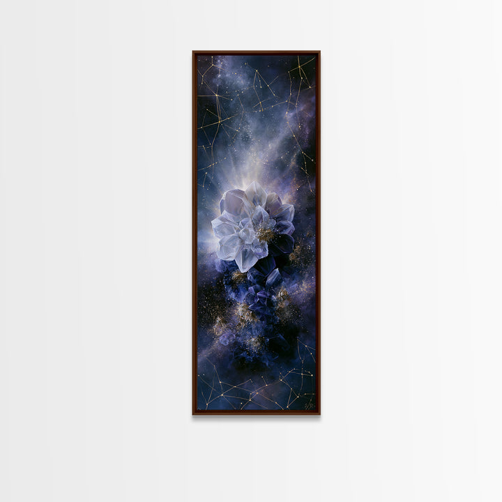Crystal Cluster with Moonlight Reflections Canvas Print, Spiritual Art, Wall Art, Living Room Decor, Watercolor Art, Spirit, SPI-1x3-1
