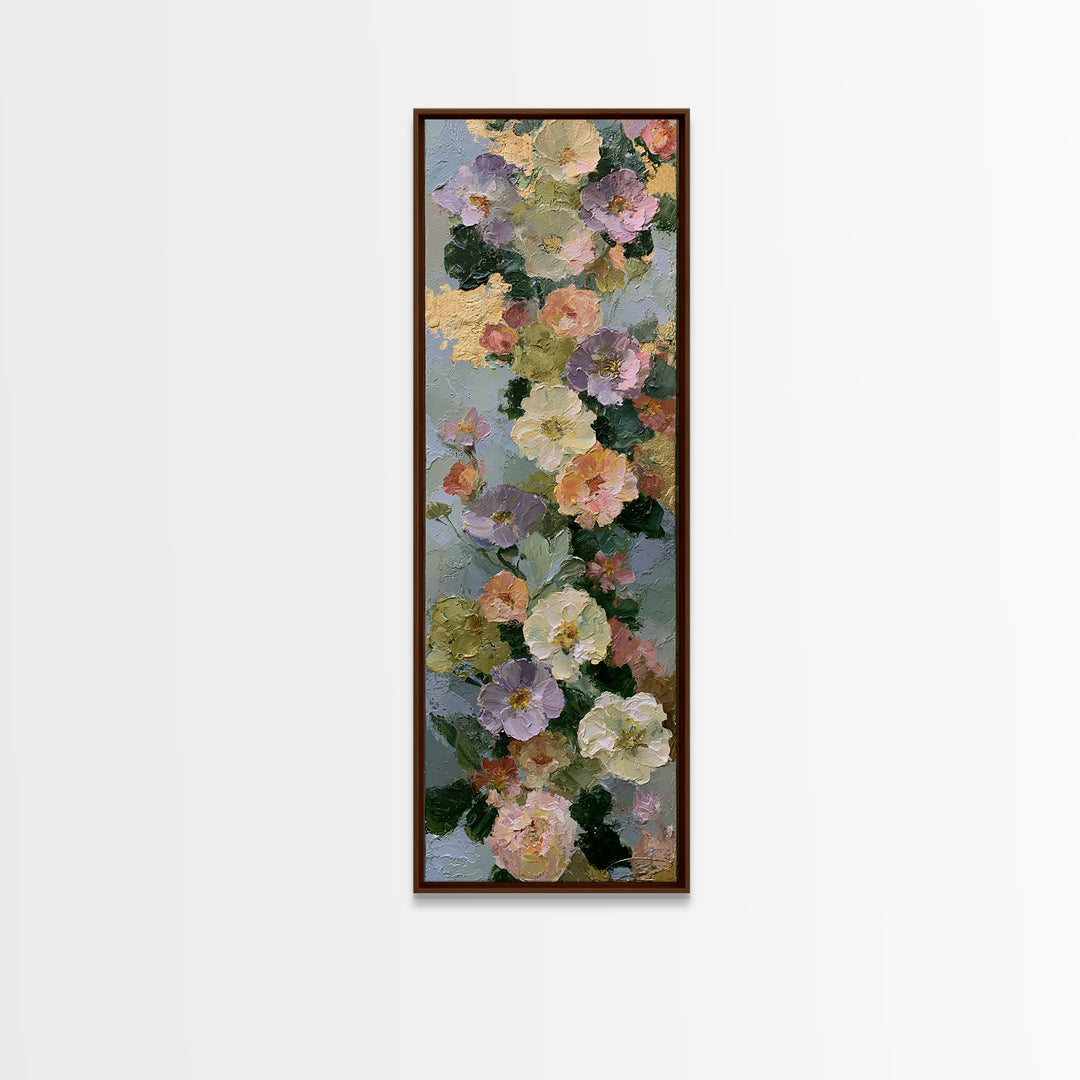 Serene Face with Closed Eyes and Flowers Framed Canvas Print, Spiritual Art, Boho Wall Art, Living Room Decor, Oil Painting, SPI-1x3-24