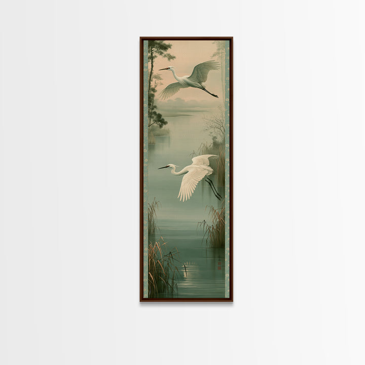 White Crane Flying Framed Canvas Print, Spiritual Art, African American Art, Living Room Decor, Watercolor Art, Spirit, SPI-1x3-36