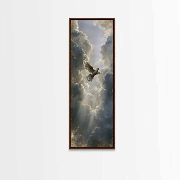 Dove Flying Through Radiant Clouds Canvas Print, Spiritual Art, Textured Painting, Living Room Decor, Fine Art, Spirit, SPI-1x3-41