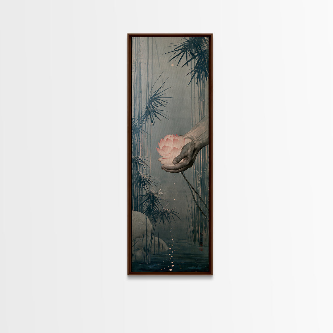 Hands Holding a Glowing Lotus Canvas Print, Spiritual Art, Digital Art, Living Room Decor, Oil Painting, Spirit, Funky Wall Art, SPI-1x3-63