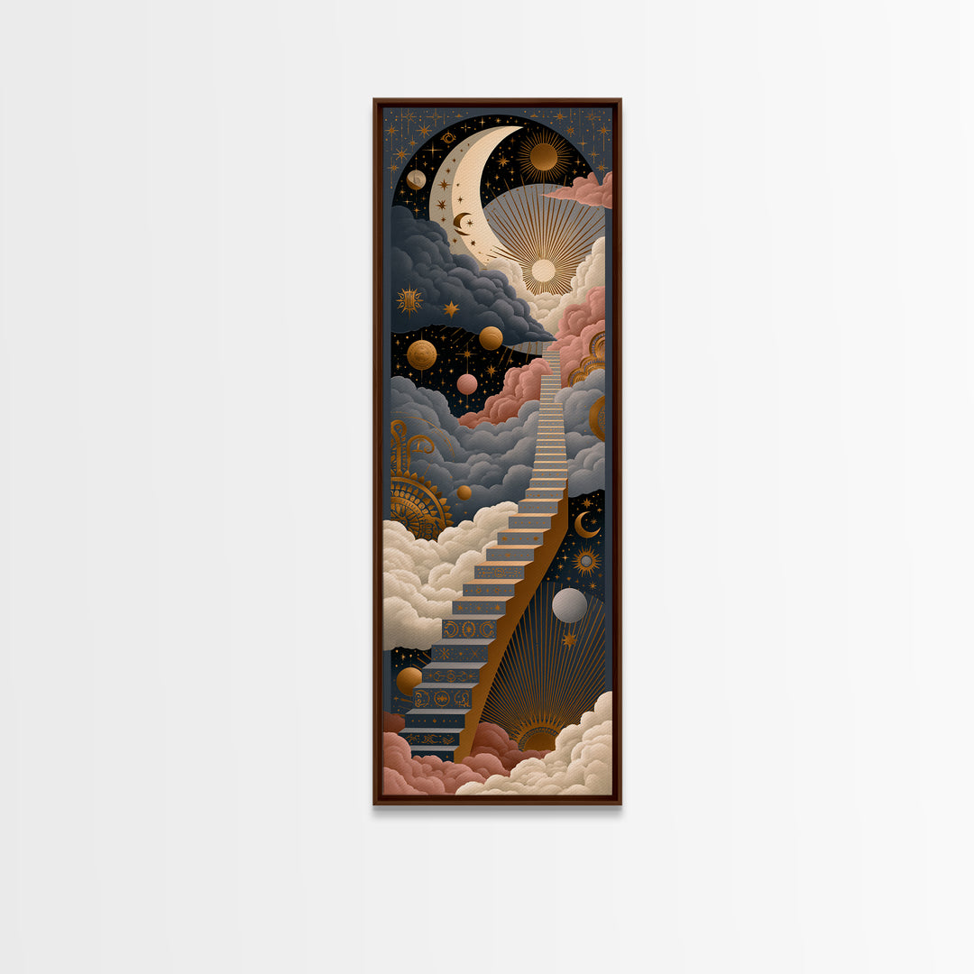 Celestial Staircase Through Clouds Canvas Print, Spiritual Art, Digital Print, Living Room Decor, Spirit, Kids Room Art, SPI-1x3-77