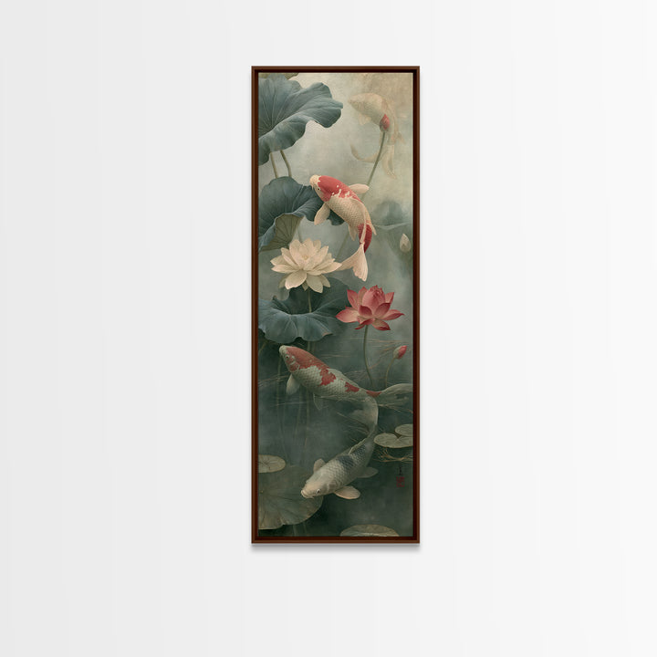 Lotus and Koi Canvas Print, Spiritual Art, Art, Living Room Decor, Fine Art, Spirit, Canvas Wall Art, Black Art, Digital Print, SPI-1x3-78