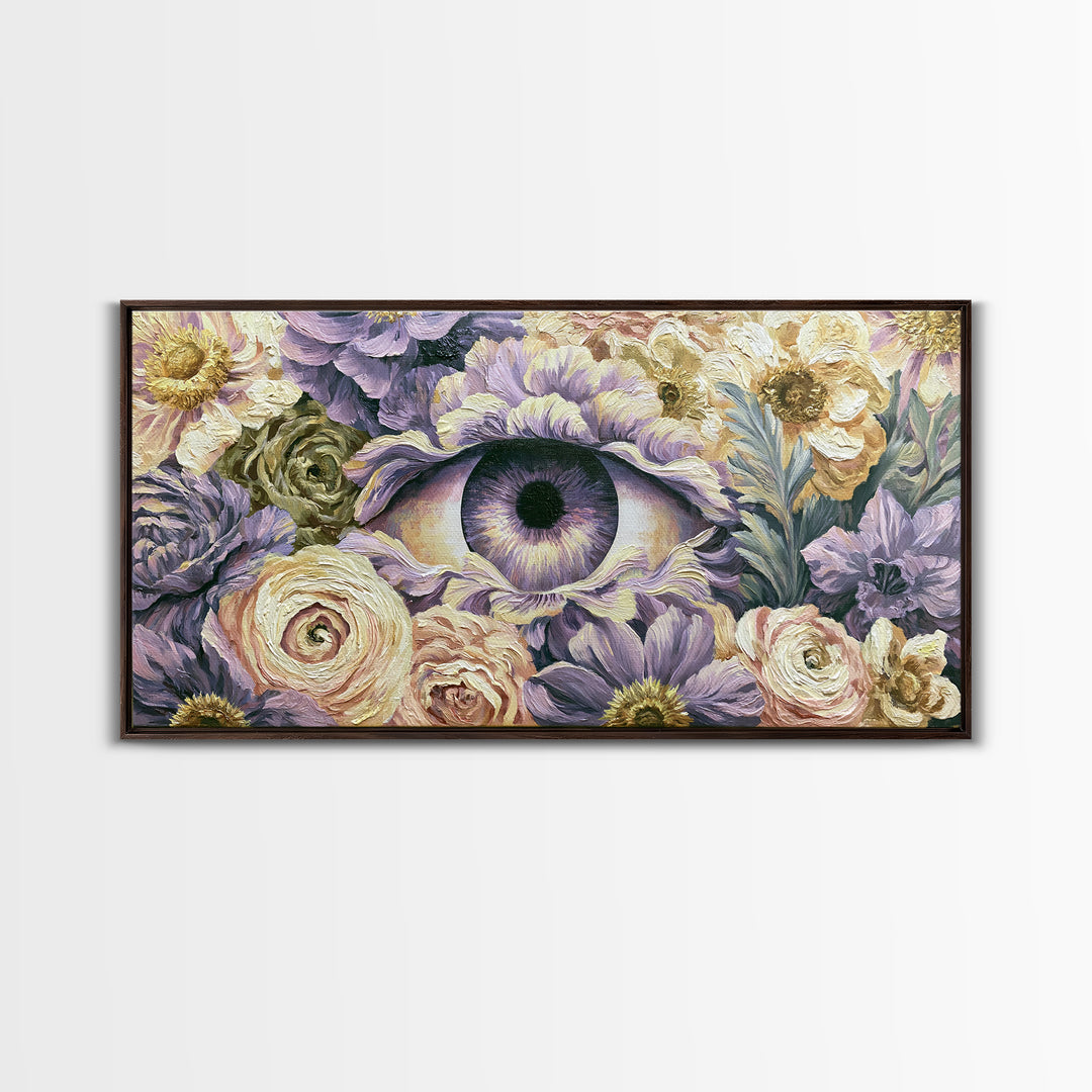Third Eye Symbol Surrounded by Flowers Canvas Print, Spiritual Art, Art Prints, Living Room Decor, Spirit, Abstract Wall Art, SPI-2x1-2