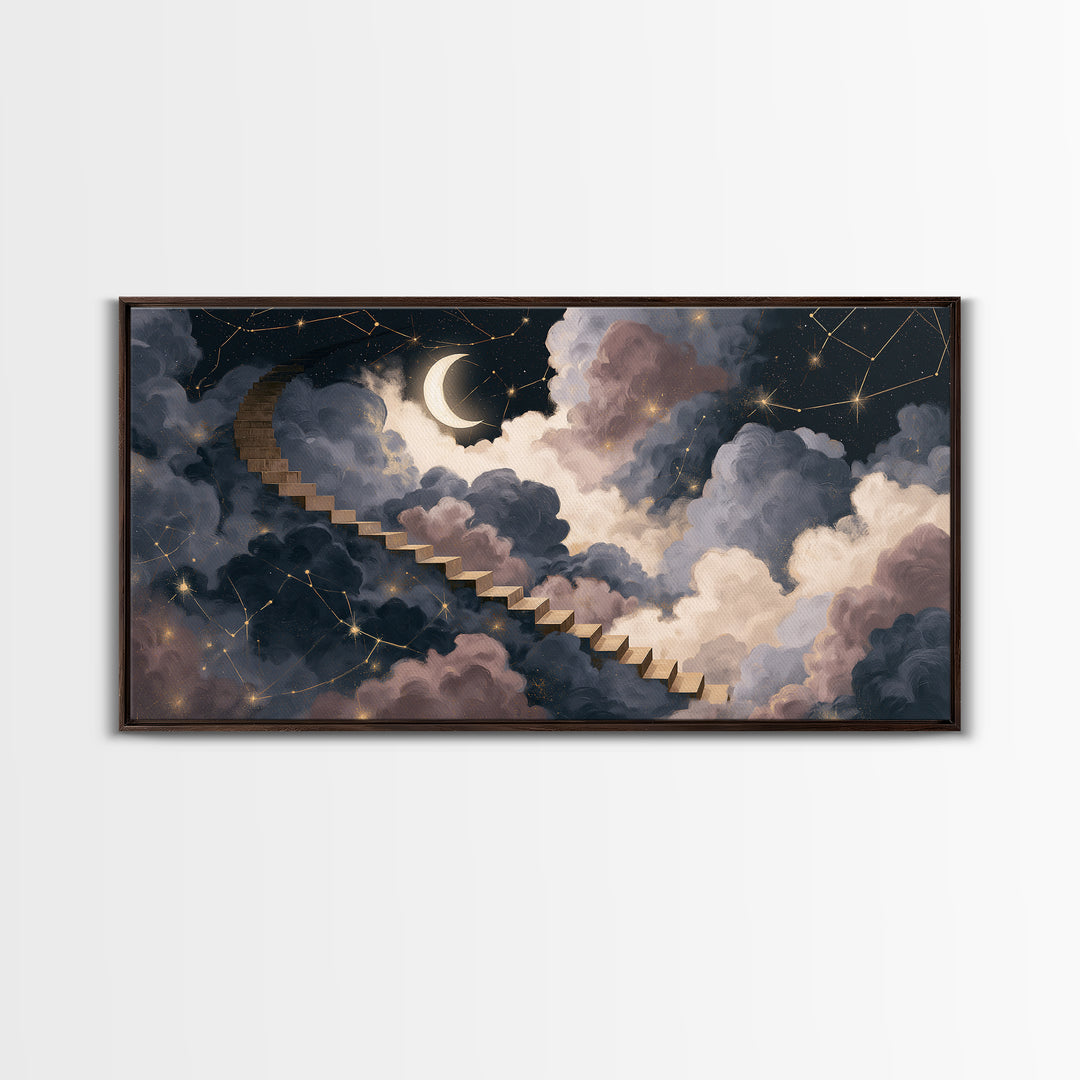 Celestial Staircase Through Clouds Canvas Print, Spiritual Art, Trendy Wall Art, Living Room Decor, Fine Art, Spirit, SPI-2x1-61