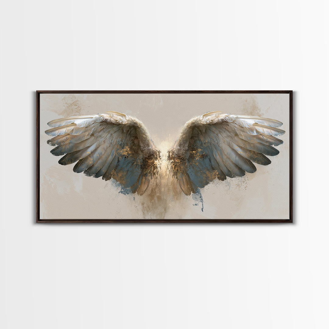 Angel Wings Emerging from Warm Light Canvas Print, Spiritual Art, Neutral Decor, Living Room Decor, Fine Art, Spirit, SPI-2x1-69