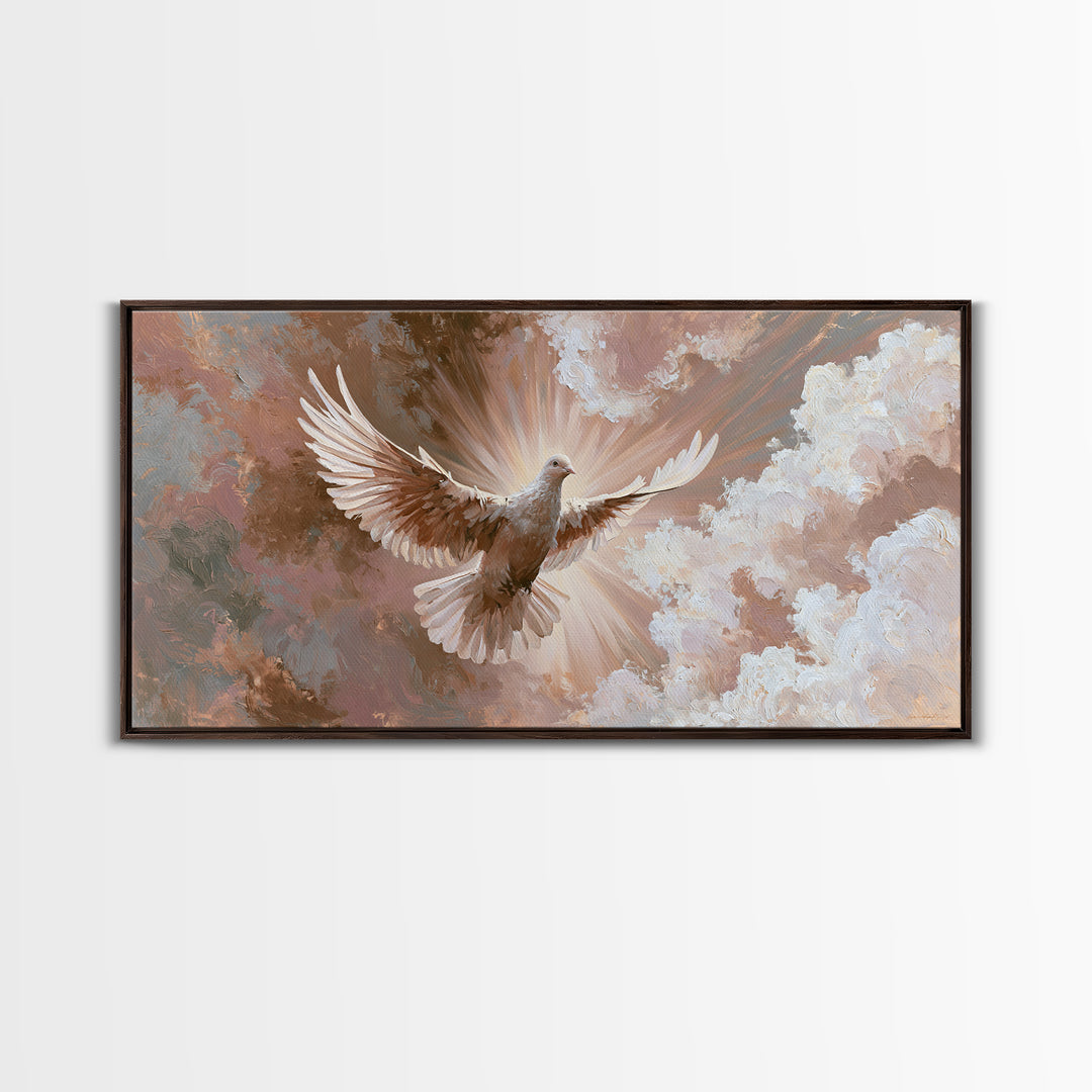 Dove Flying Through Radiant Clouds Canvas Print, Spiritual Art, Digital Poster, Living Room Decor, Fine Art, Spirit, SPI-2x1-73
