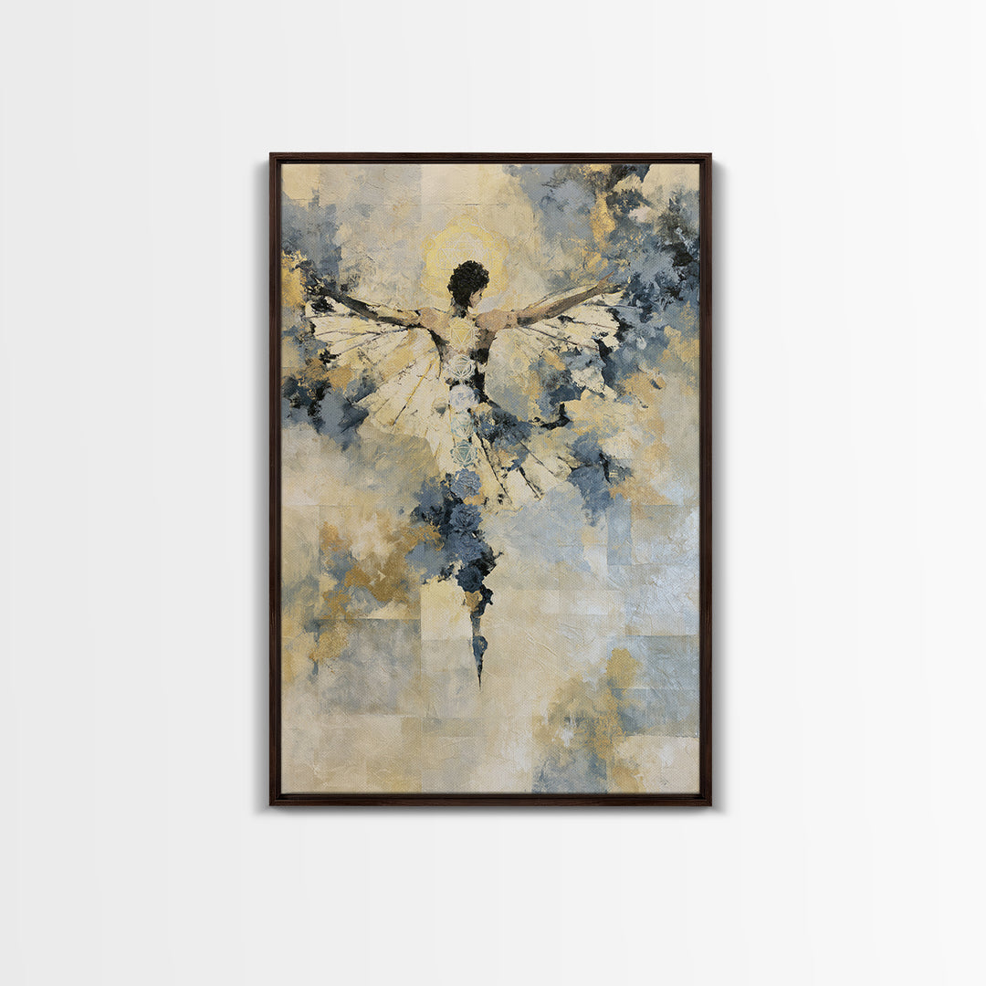 Chakra Inspired Figure in Soft Colors Framed Canvas Print, Spiritual Art, Textured Painting, Living Room Decor, Spirit, SPI-2x3-63
