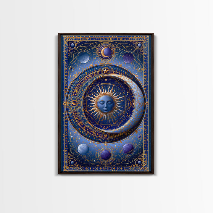 Sun and Moon Spiritual Balance Composition Framed Canvas Print, Spiritual Art, Boho Decor, Living Room Decor, Fine Art, Spirit, SPI-2x3-88