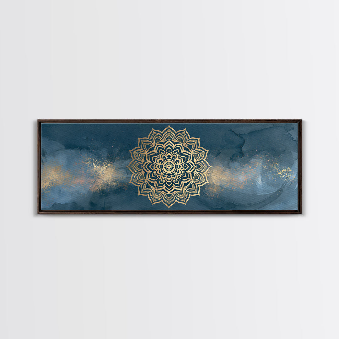 Gold Mandala on Deep Blue Background Canvas Print, Spiritual Art, Christian Decor, Living Room Decor, Fine Art, Spirit, SPI-3x1-20