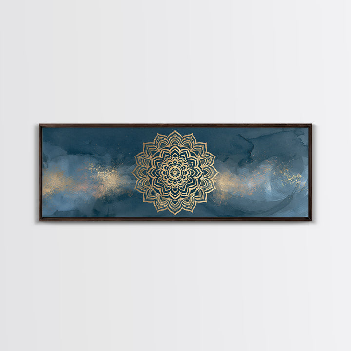 Gold Mandala on Deep Blue Background Canvas Print, Spiritual Art, Christian Decor, Living Room Decor, Fine Art, Spirit, SPI-3x1-20